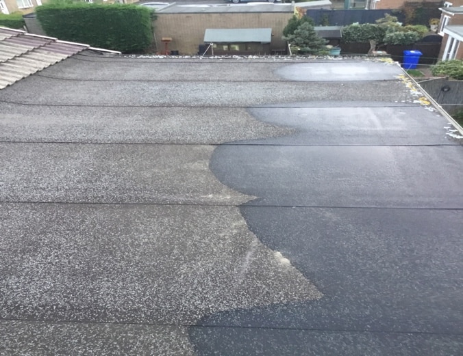 Flat roof with water build up on the top.